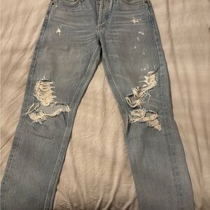 Agolde Light Blue Distressed Straight Jeans